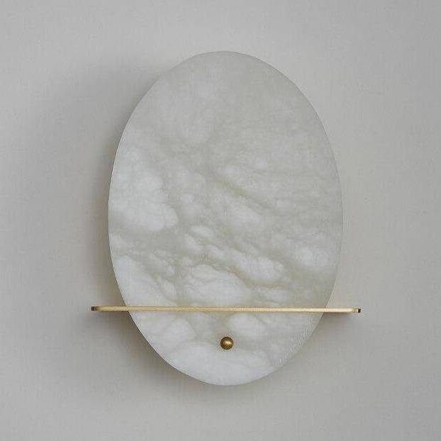 Applique murale design LED forme ovale en marbre blanc et socle doré