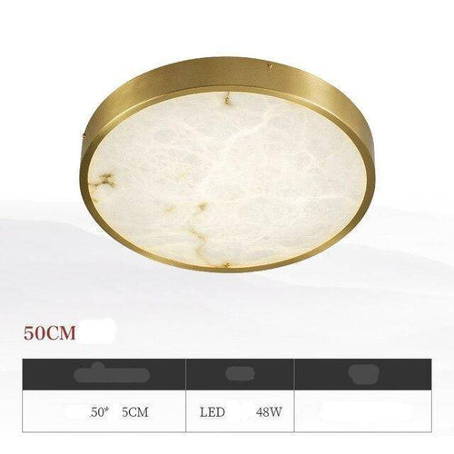 Plafonnier design LED rond en marbre avec bords dorés - vue 7 sur 9