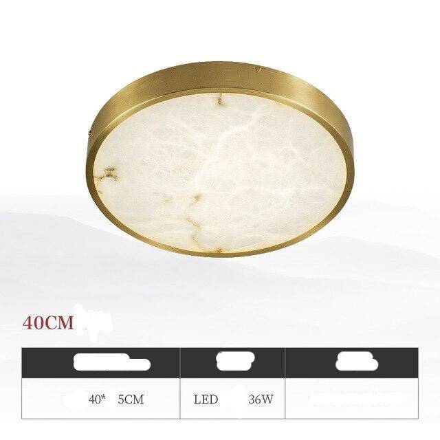 Plafonnier design LED rond en marbre avec bords dorés