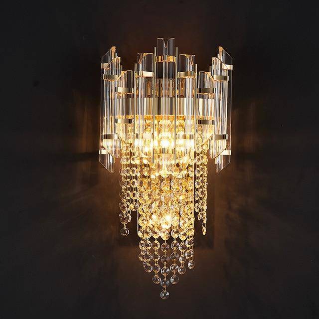 Lámpara de pared design LED en cristal y metal dorado martillado