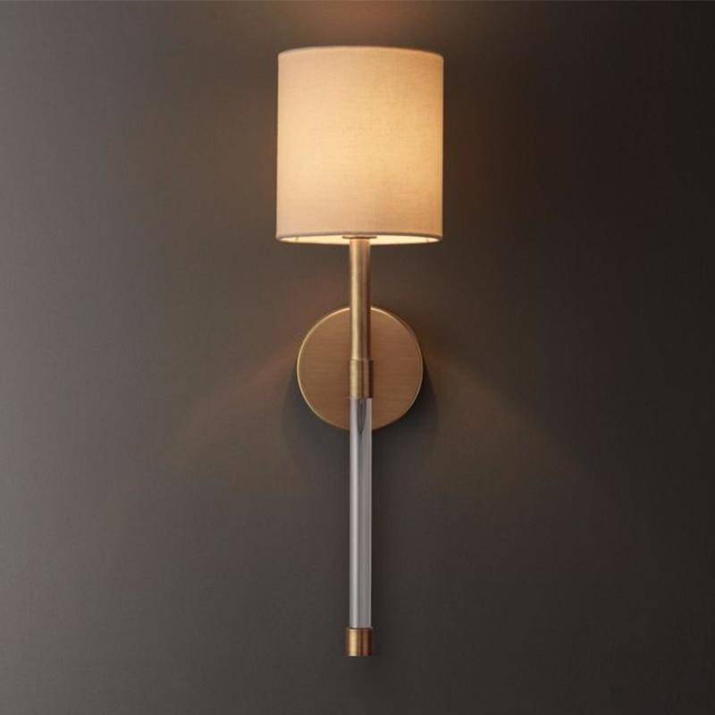 Applique murale moderne LED avec abat-jour beige et tige métal rétro
