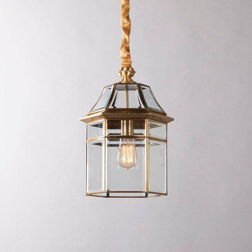 Suspension rétro LED avec abat-jour en verre et métal doré - vue 2 sur 6