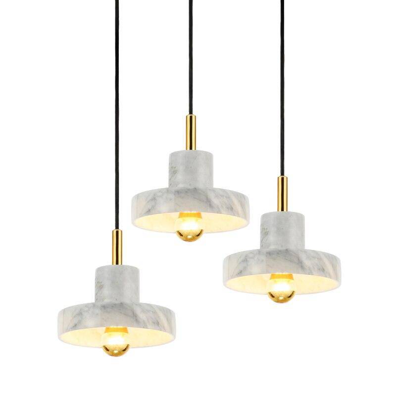 pendant light LED design with lampshade rounded in white and gold marble