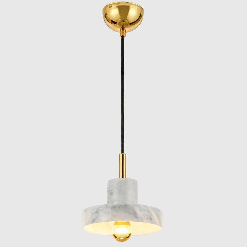 pendant light LED design with lampshade rounded in white and gold marble