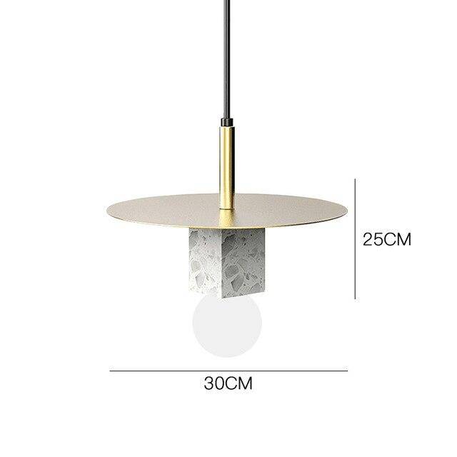 pendant light LED design with marble cube and gold disc