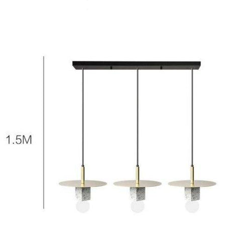 Suspension design LED avec cube en marbre et disque doré - vue 12 sur 11