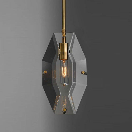 Suspension design LED avec verre en forme de crystal et tige dorée Loft - vue 3 sur 5