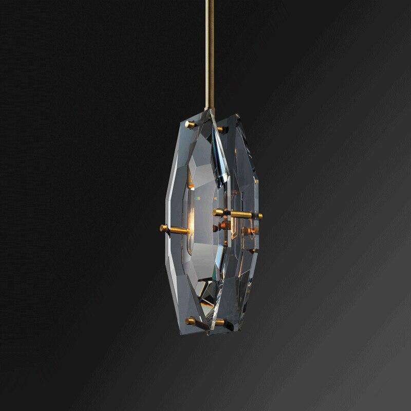 Suspension design LED avec verre en forme de crystal et tige dorée Loft - vue 3 sur 5
