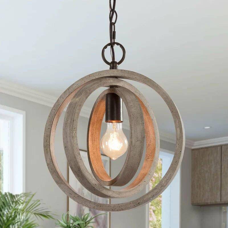 Suspension design LED avec plusieurs cercles en bois rétro