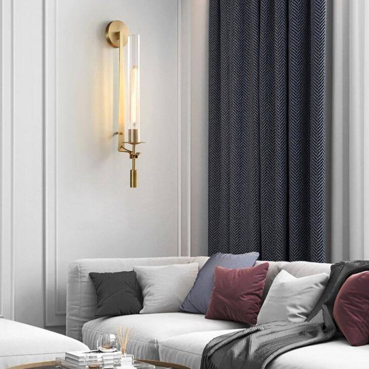 Applique murale moderne LED avec abat-jour cylindrique doré et transparent Luxury - vue 3 sur 6