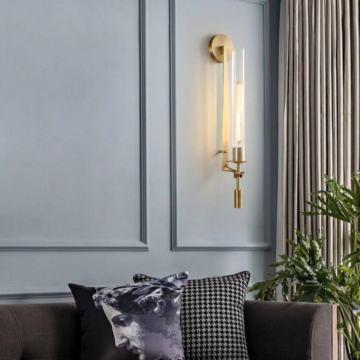 Applique murale moderne LED avec abat-jour cylindrique doré et transparent Luxury - vue 5 sur 6