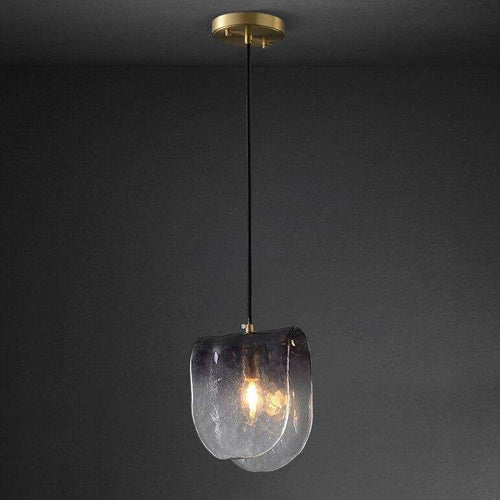 Suspension design LED dorée avec abat-jour en tuile de verre - vue 4 sur 7