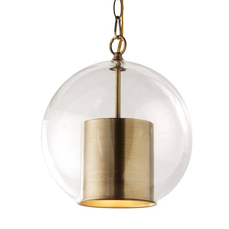 Suspension design LED avec abat-jour cylindrique doré et boule en verre Luxury