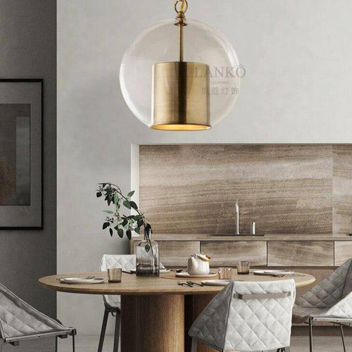 Suspension design LED avec abat-jour cylindrique doré et boule en verre Luxury - vue 4 sur 5