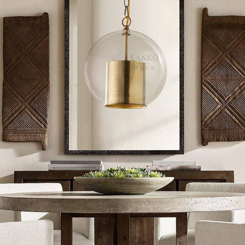 Suspension design LED avec abat-jour cylindrique doré et boule en verre Luxury - vue 3 sur 5