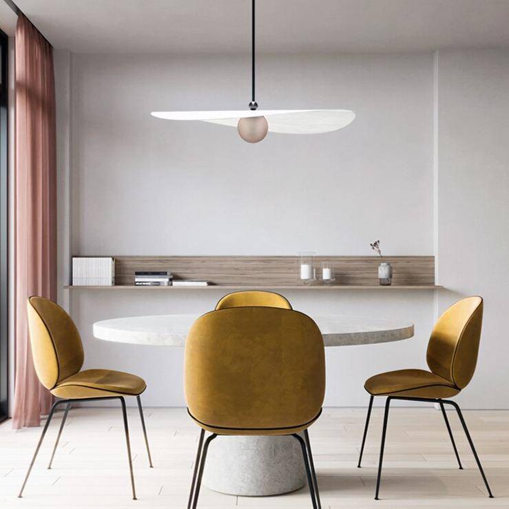 Suspension design LED avec boule métal et abat-jour blanc Line - vue 3 sur 9
