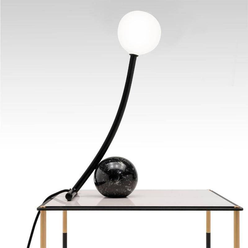 LED design table lamp in marble and curved metal