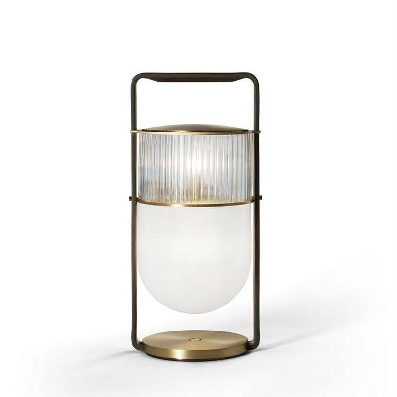 Lantern style glass LED table lamp