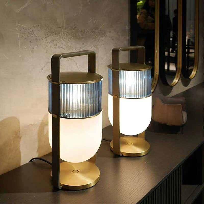 Lantern style glass LED table lamp