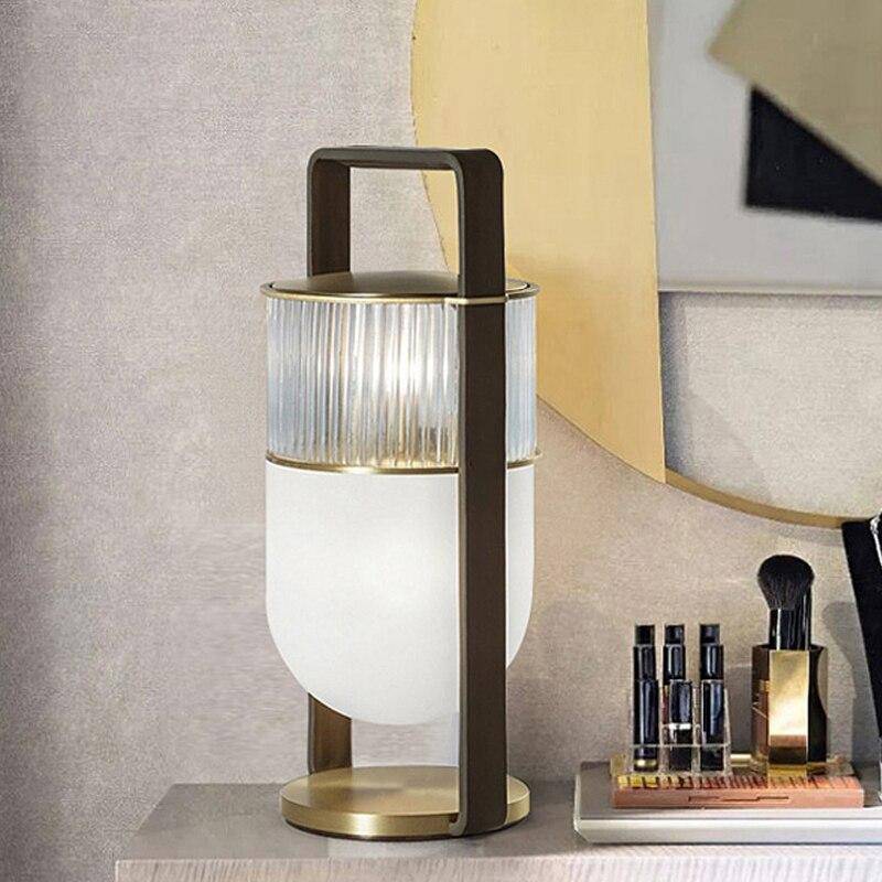 Lantern style glass LED table lamp