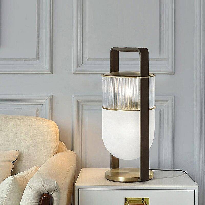 Lantern style glass LED table lamp