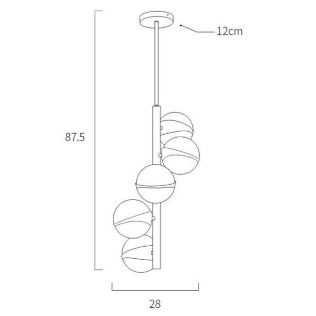 Lámpara de suspensión design Tubo dorado de LED con varias bolas blancas