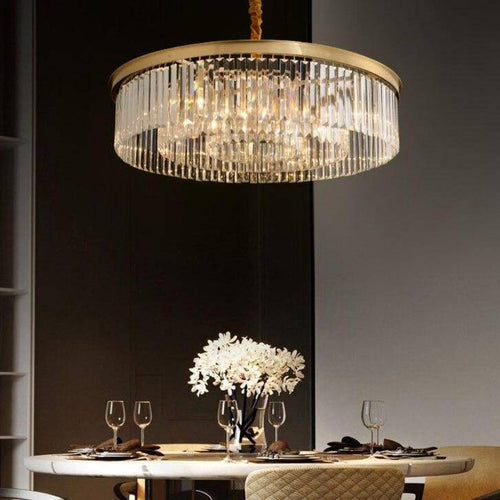 Suspension design LED abat-jour rond en verre et bordure dorée Luxury - vue 6 sur 7