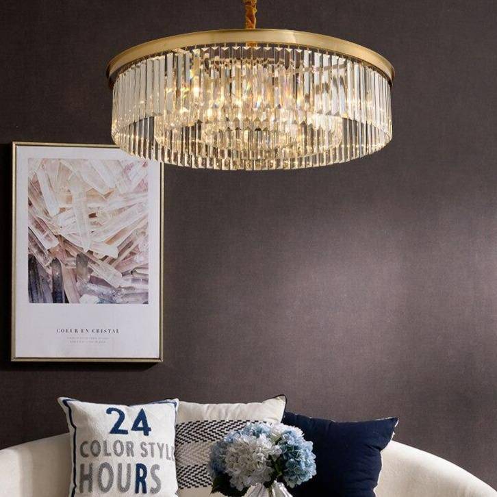 Suspension design LED abat-jour rond en verre et bordure dorée Luxury - vue 5 sur 7