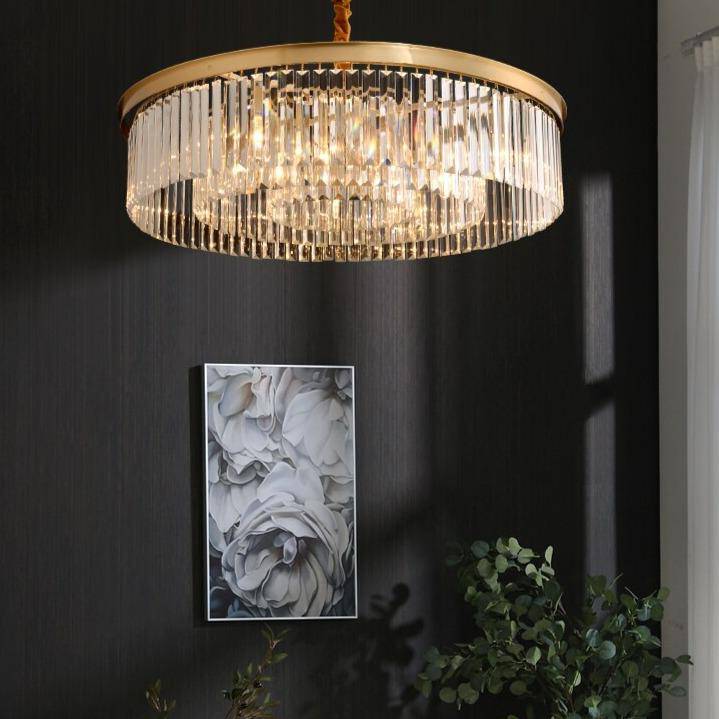 Suspension design LED abat-jour rond en verre et bordure dorée Luxury - vue 3 sur 7