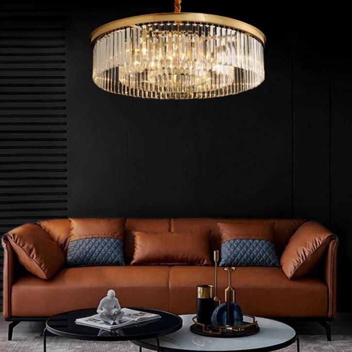 Suspension design LED abat-jour rond en verre et bordure dorée Luxury - vue 2 sur 7