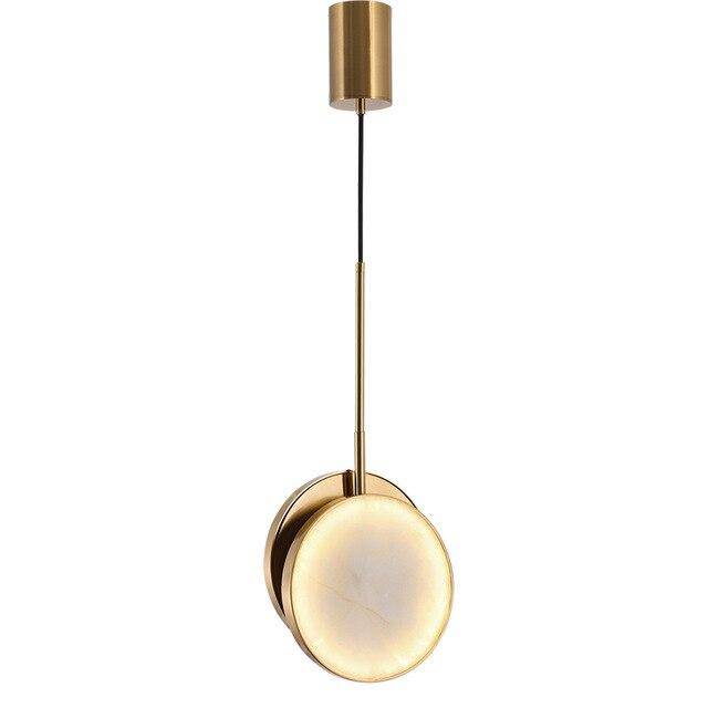 Suspension design LED avec disque en marbre et bords dorés
