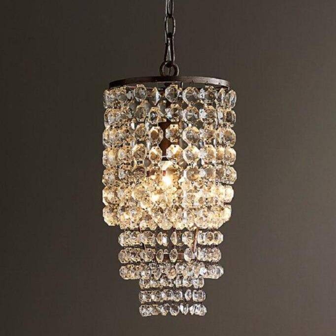 Suspension design LED avec abat-jour en verre cristal doré ou argenté