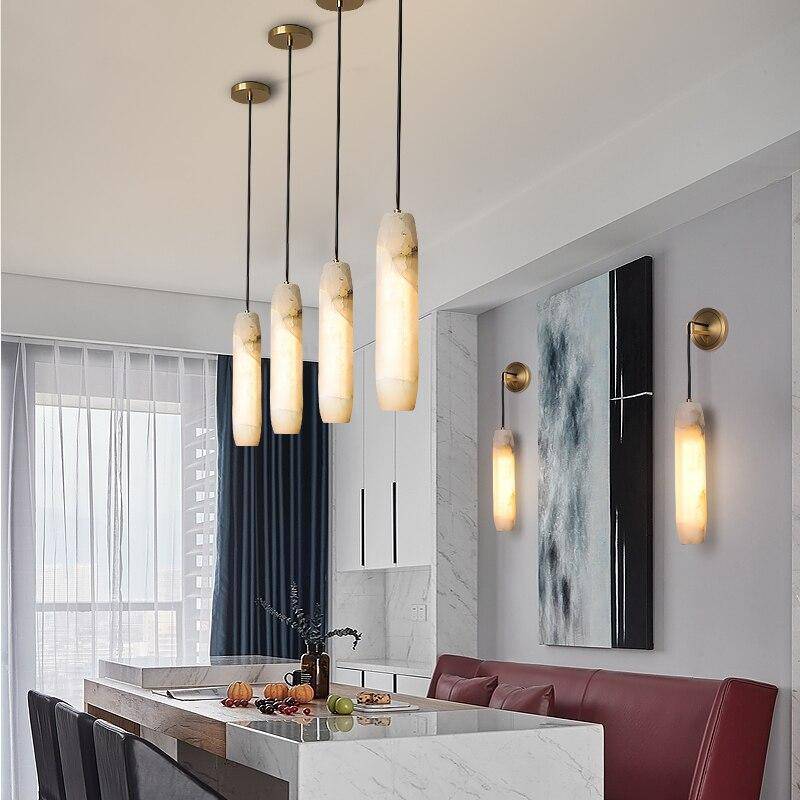 pendant light LED design with lampshade in white marble Luxury