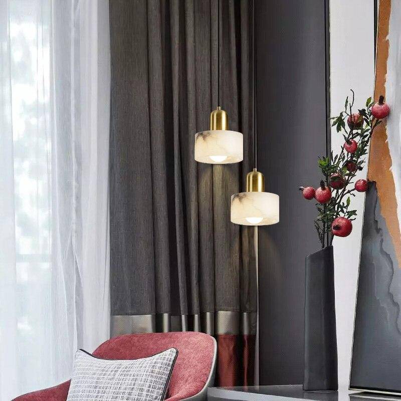 Suspension design LED avec abat-jour arrondi en marbre blanc Luxury - vue 4 sur 7