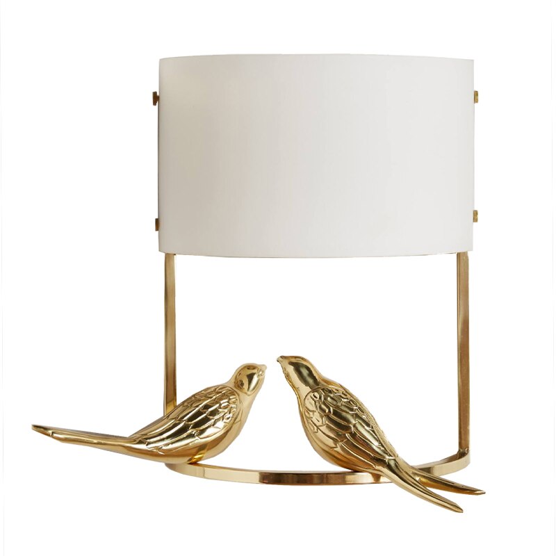 wall lamp LED design wall lamp with two golden birds and lampshade white