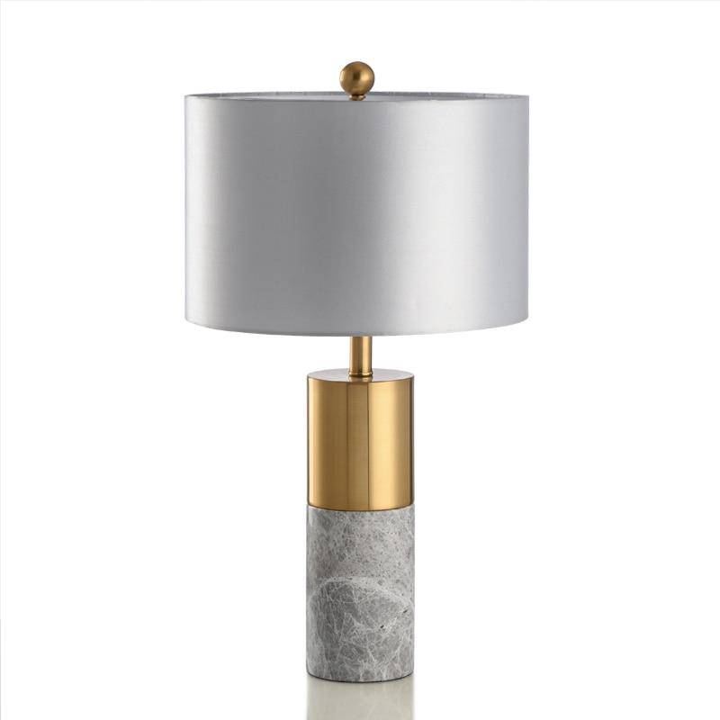 Lampe à poser design dorée LED en marbre et abat-jour gris