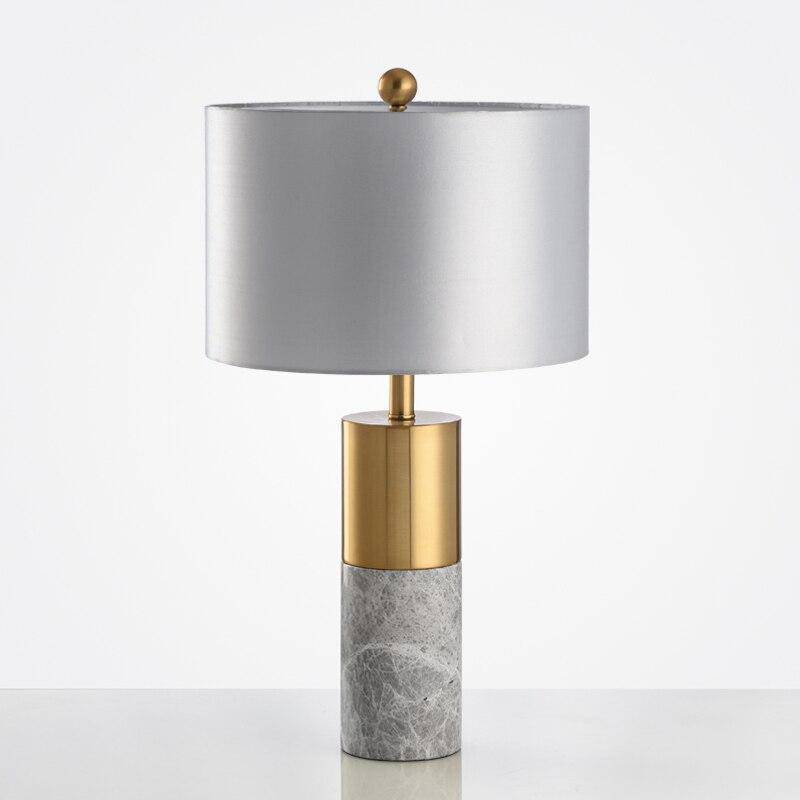 Lampe à poser design dorée LED en marbre et abat-jour gris