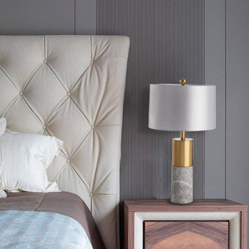 Lampe à poser design dorée LED en marbre et abat-jour gris - vue 7 sur 10