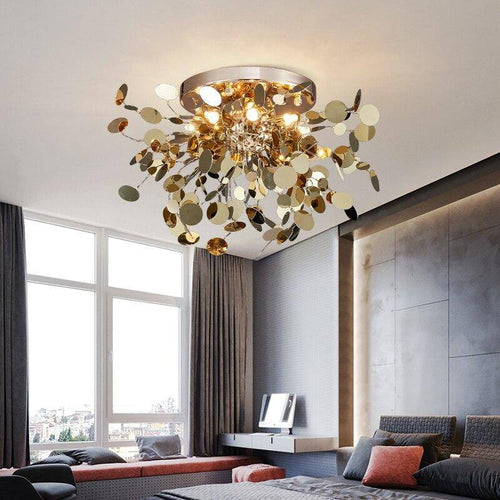 Plafonnier design LED avec feuilles dorées Creative