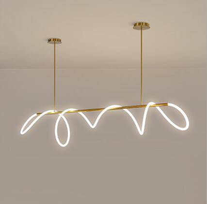 pendant light design with gold tube and LED spiral