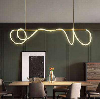 pendant light design with gold tube and LED spiral