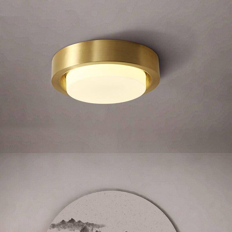 Plafonnier design LED rond aux bords rétro dorés - vue 3 sur 8