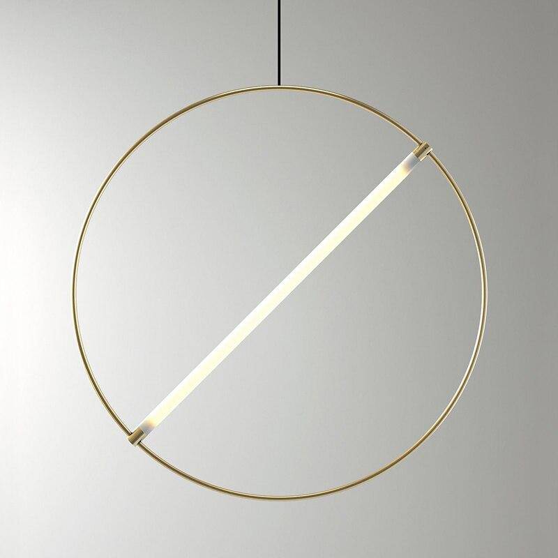 Suspension design LED avec cercle doré et tube lumineux Creative - vue 4 sur 5