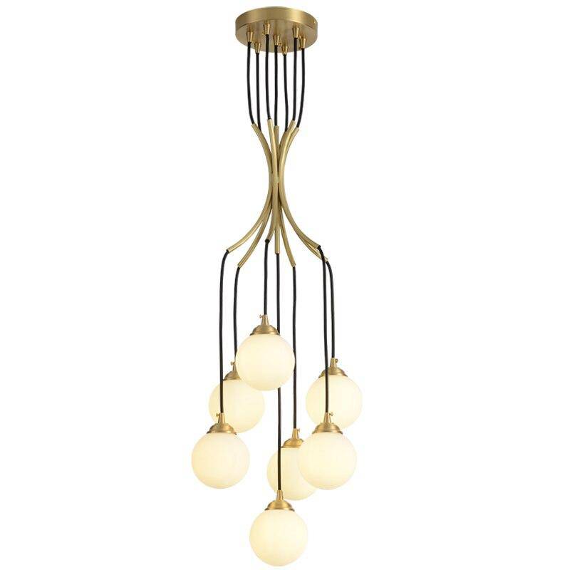 pendant light LED design with several golden rods and Spiral light balls