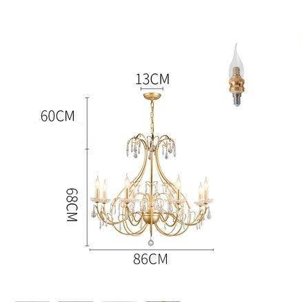 Lustre baroque LED doré avec ampoule en verre cristal rétro