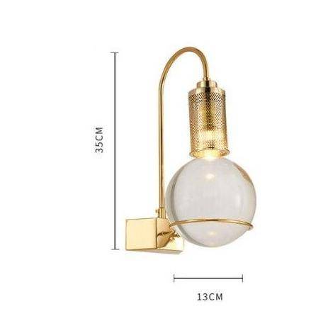Lámpara de pared design LED en forma de bombilla dorada y bola de cristal