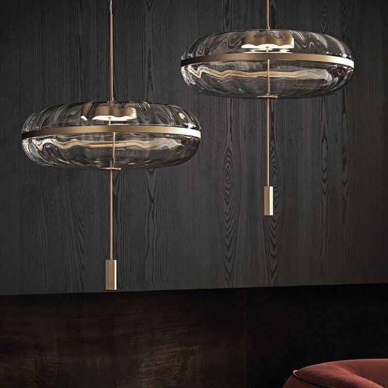 Suspension design LED en verre arrondi avec cercle doré Luxury - vue 5 sur 5