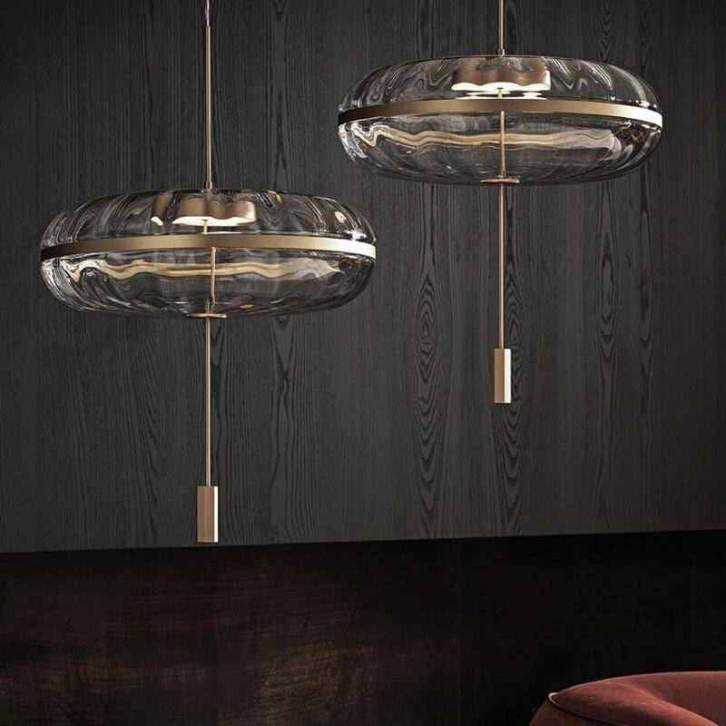pendant light LED round glass design with gold circle Luxury
