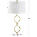 Lampe à poser design LED avec tige dorée courbée et abat-jour cylindrique