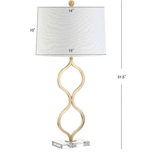 Lampe à poser design LED avec tige dorée courbée et abat-jour cylindrique